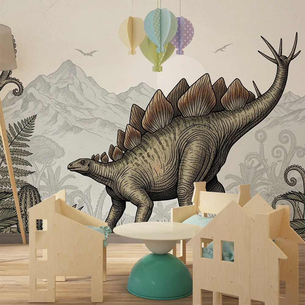 Lastenhuoneen tapetti | Dinosauruksia vintage-tyylillä