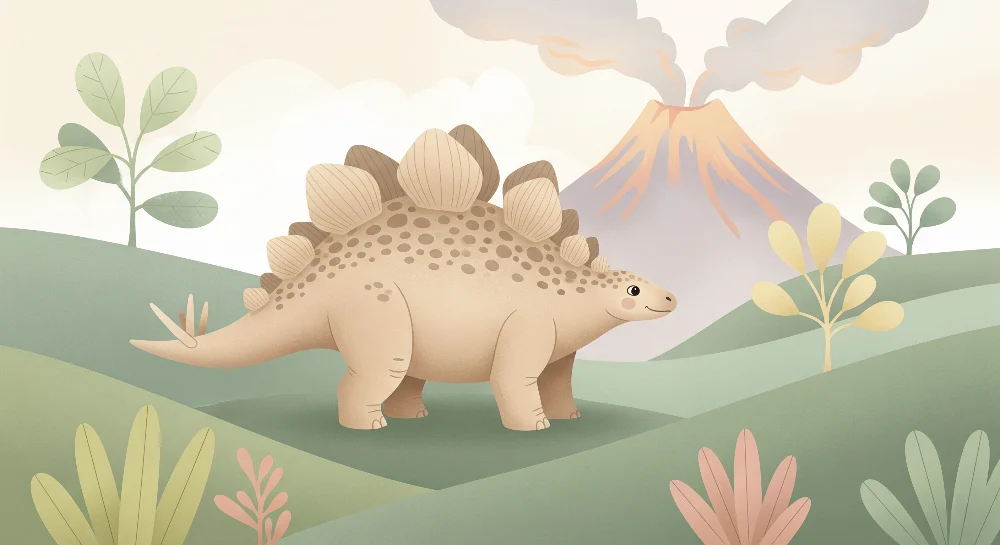 Lastenhuoneen tapetti | Söpö dinosaurus esihistoriallisessa maisemassa