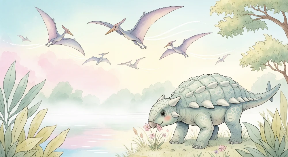 Lastenhuoneen tapetti | Söpö dinosaurus ja esihistorialliset maisemat