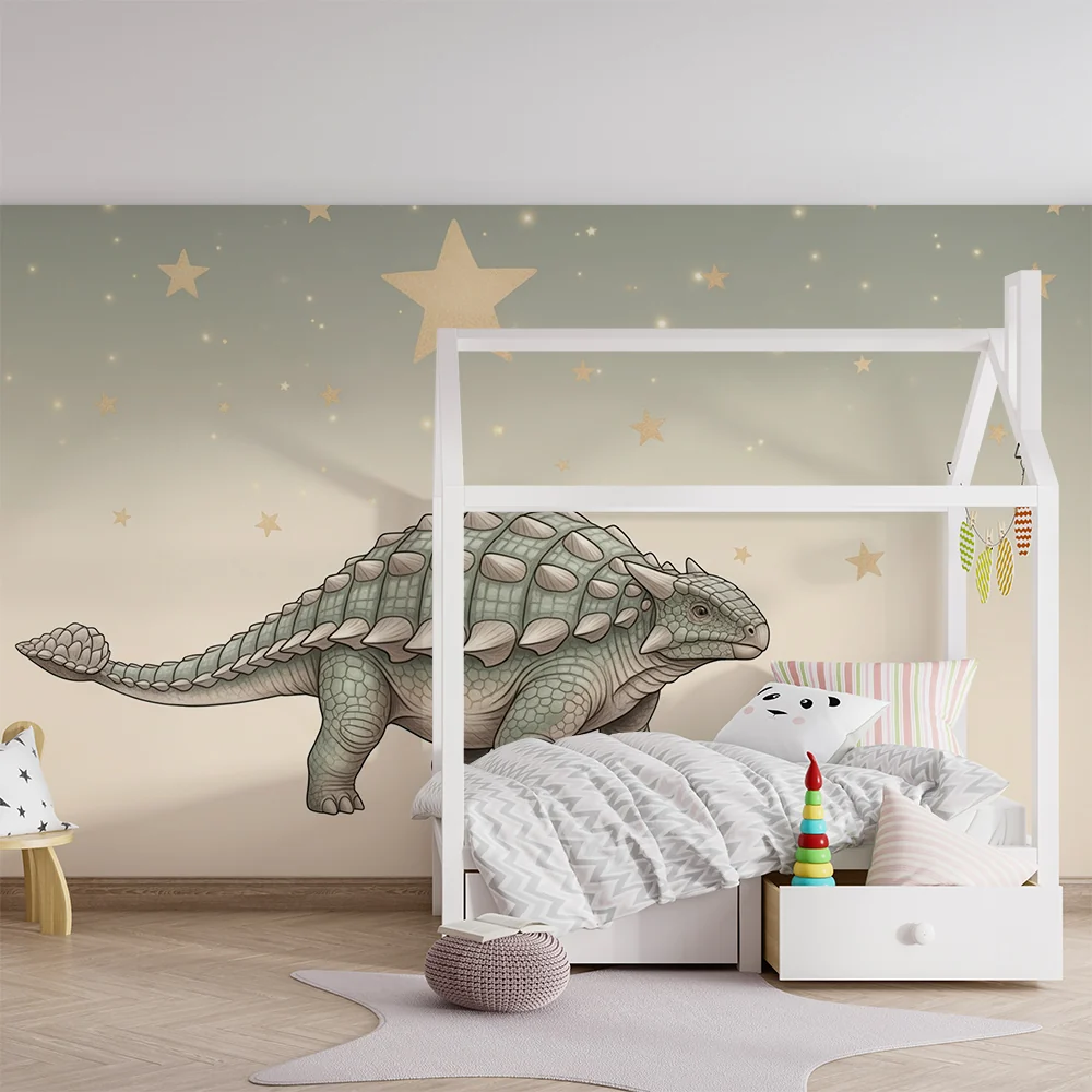 Lastenhuoneen tapetti | Söpö dinosaurus tähtitaivaan alla