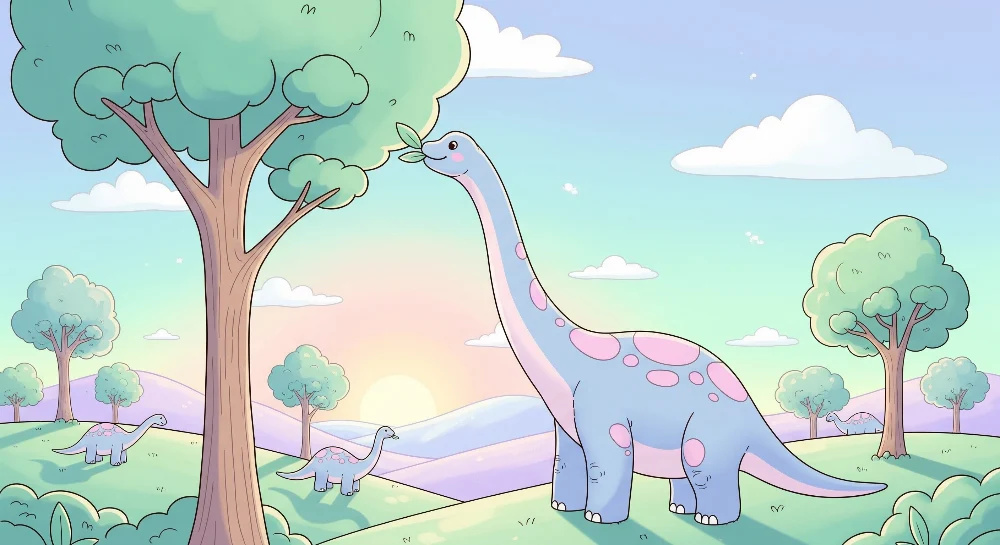 Lastenhuoneen tapetti | Söpö dinosaurus värikkäässä maisemassa
