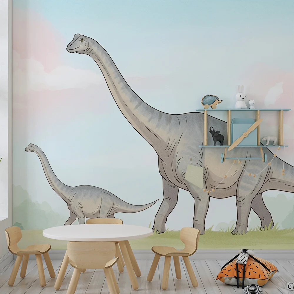 Lastenhuoneen tapetti | Diplodocus pastellisessa monivärisessä taustassa
