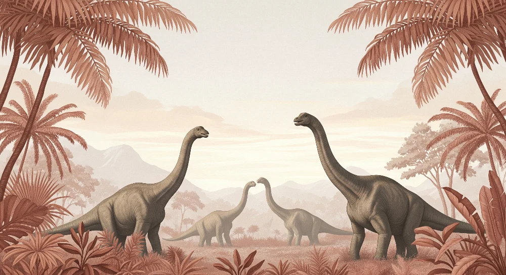 Lastenhuoneen tapetti | Diplodocus ja terrakotan lehdet