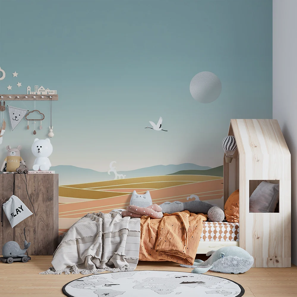 Lastenhuoneen tapetti | Elegantit kurjet vaalean hiekan aalloilla