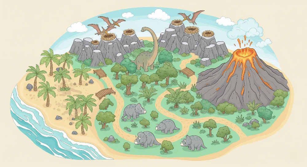Lastenhuoneen tapetti | Esihistoriallinen seikkailu dinosaurusten kanssa saarella