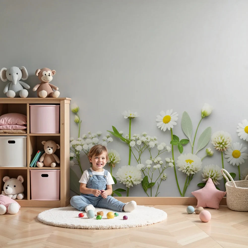 Lastenhuoneen tapetti | Festival white and soft flowers