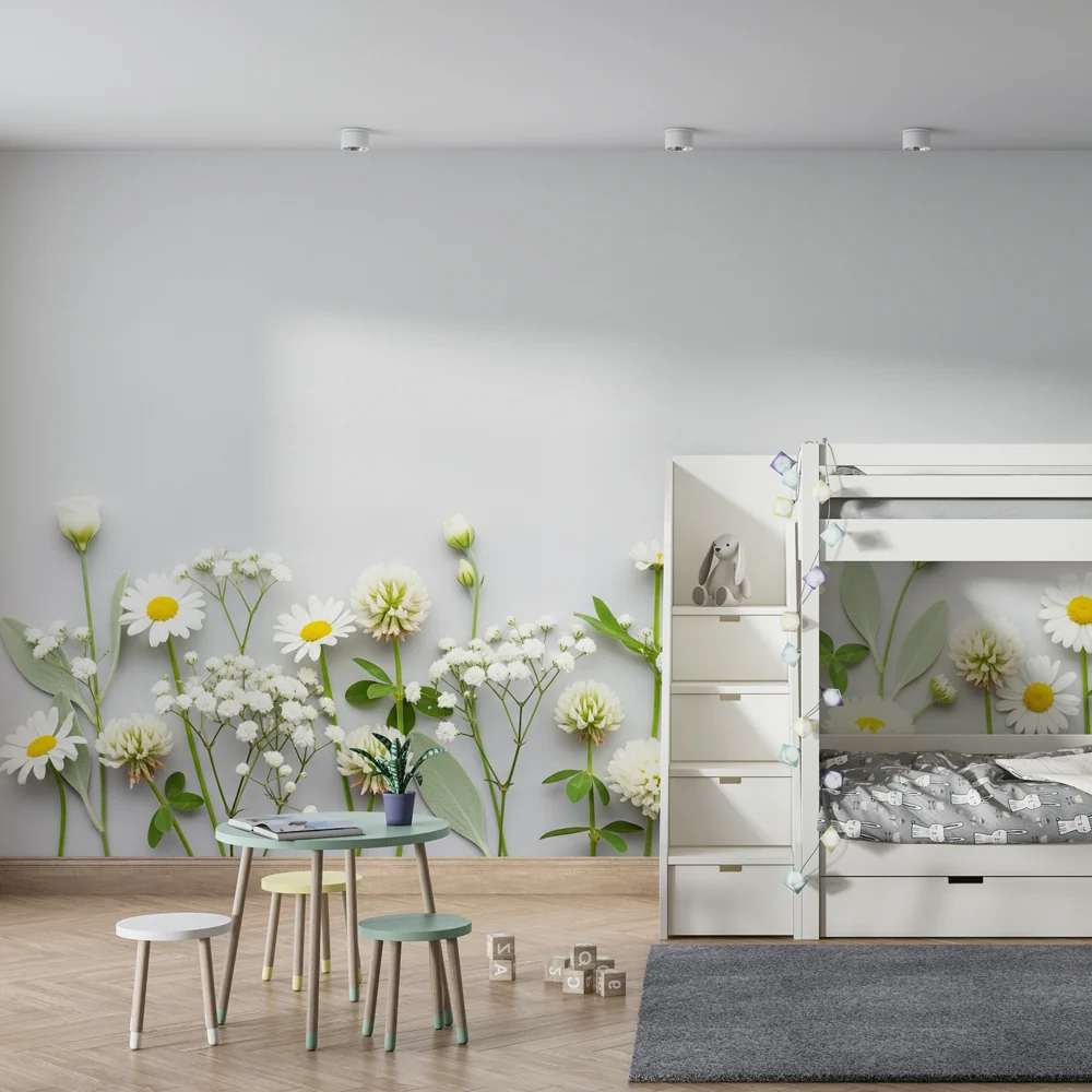 Lastenhuoneen tapetti | Festival white and soft flowers