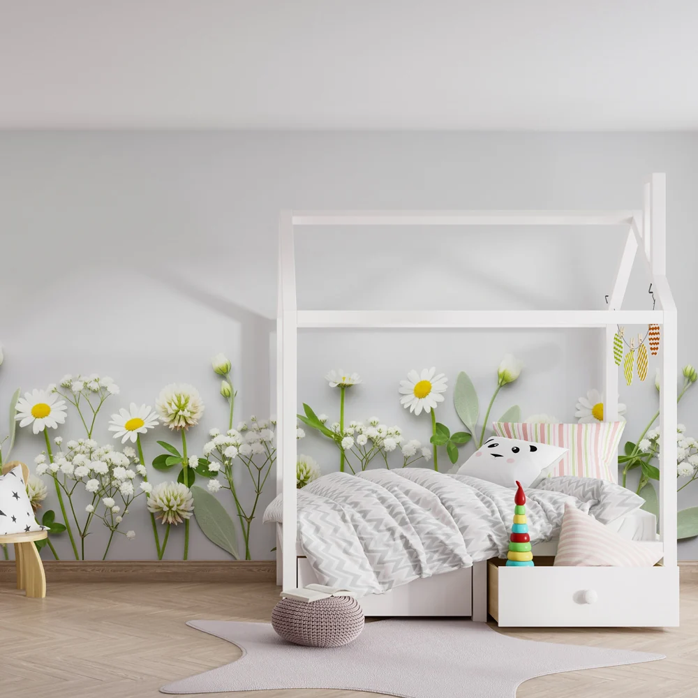 Lastenhuoneen tapetti | Festival white and soft flowers