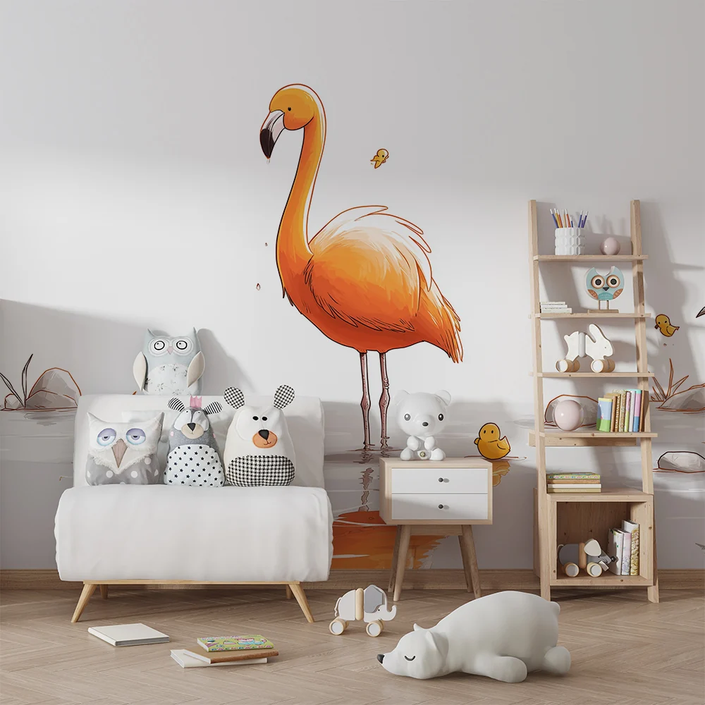 Lastenhuoneen tapetti | Flamingo ja sorsat vesimaisemassa