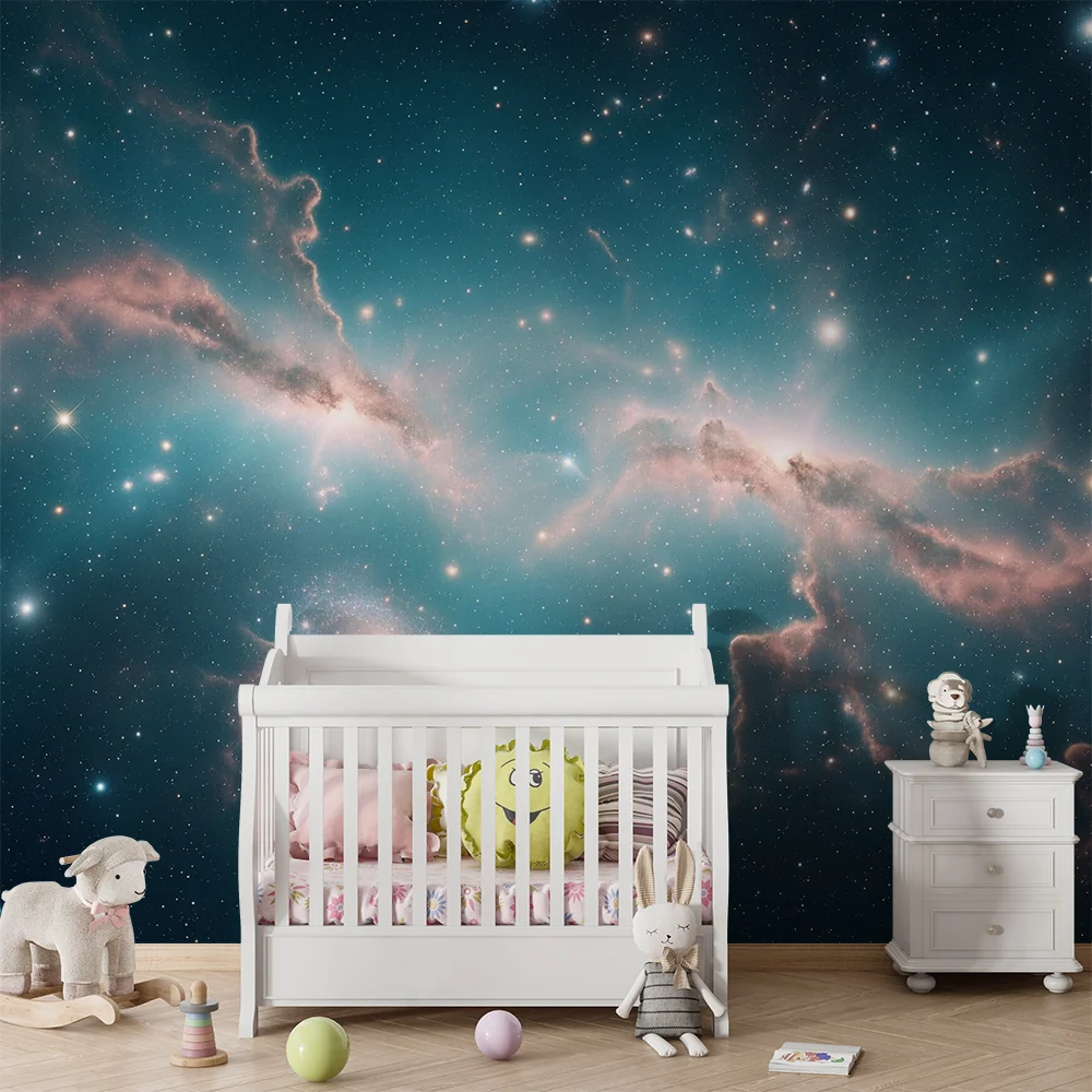Lastenhuoneen tapetti | Galaksin universumi kimaltelevine tähtineen