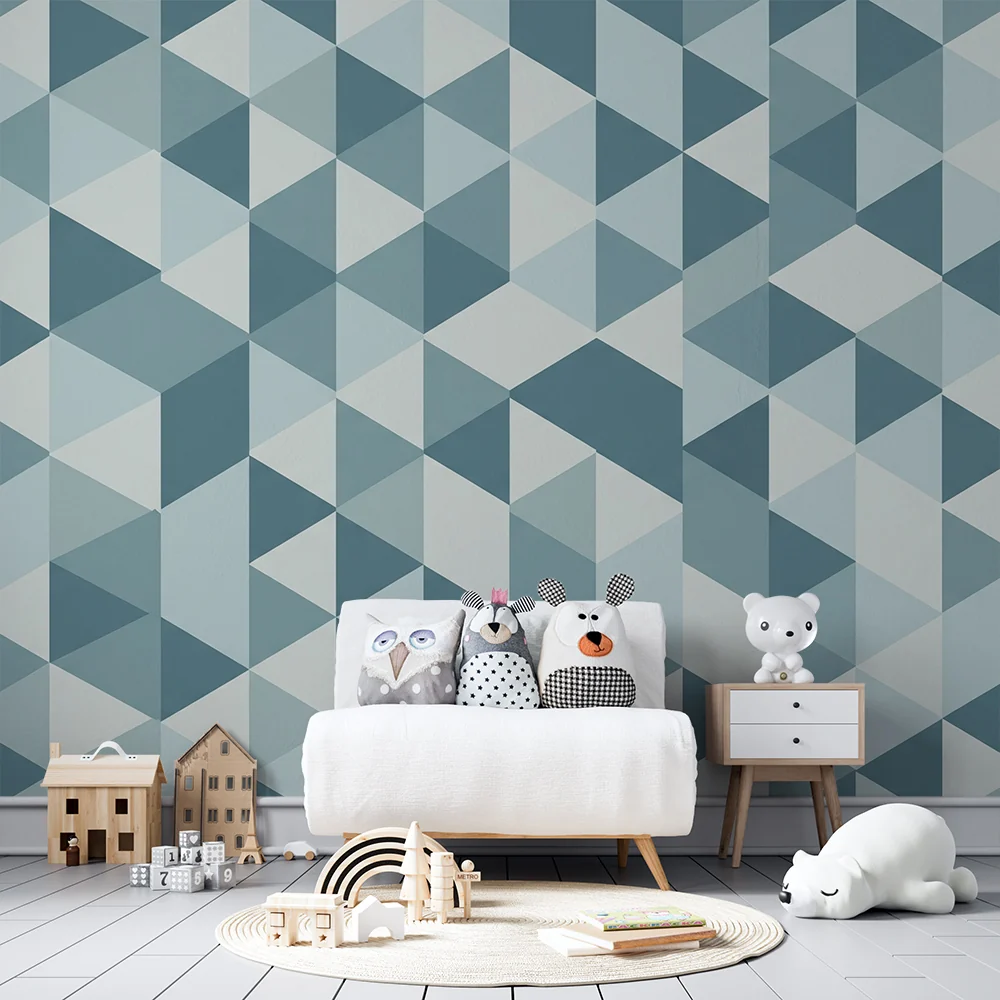 Lastenhuoneen tapetti | Geometrinen kuvio sinisen sävyissä