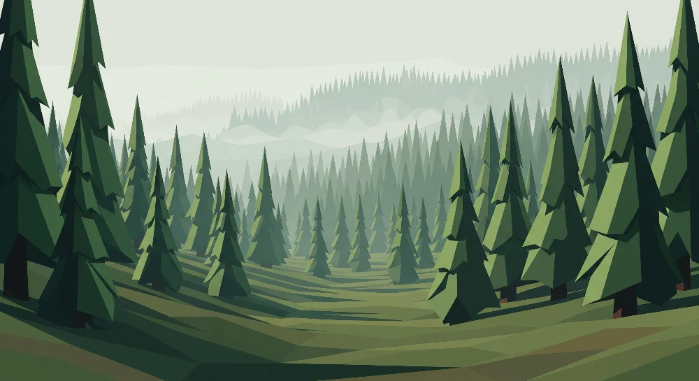 Lastenhuoneen tapetti | Geometrinen metsä kuusilla