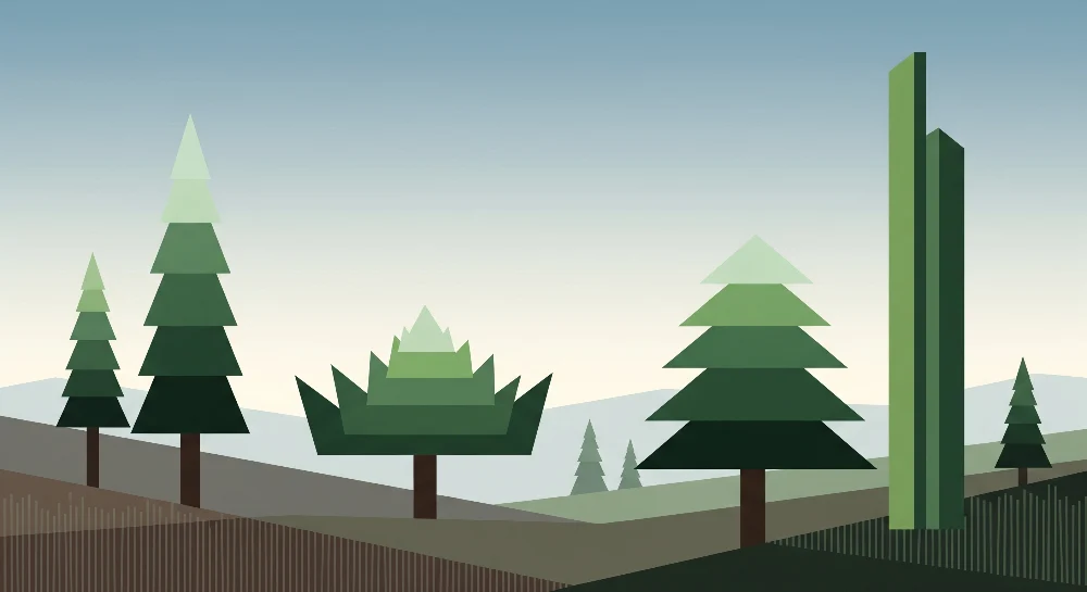 Lastenhuoneen tapetti | Geometrinen metsä kuviolla ja stilisoituja puita
