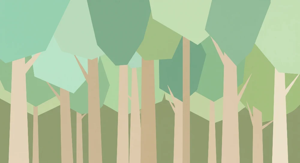 Lastenhuoneen tapetti | Geometrinen metsä pehmeillä sävyillä