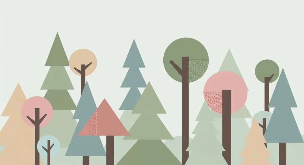 Lastenhuoneen tapetti | Geometrinen metsä pehmeillä väreillä