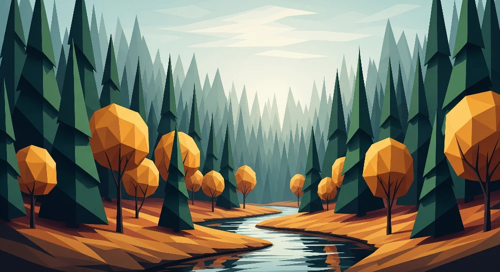 Lastenhuoneen tapetti | Geometrinen metsä syksynvärisillä puilla