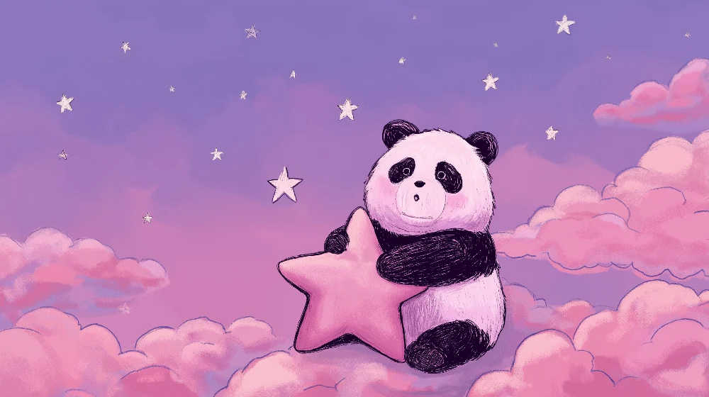 Lastenhuoneen tapetti | Halaava panda tähtitaivaan alla