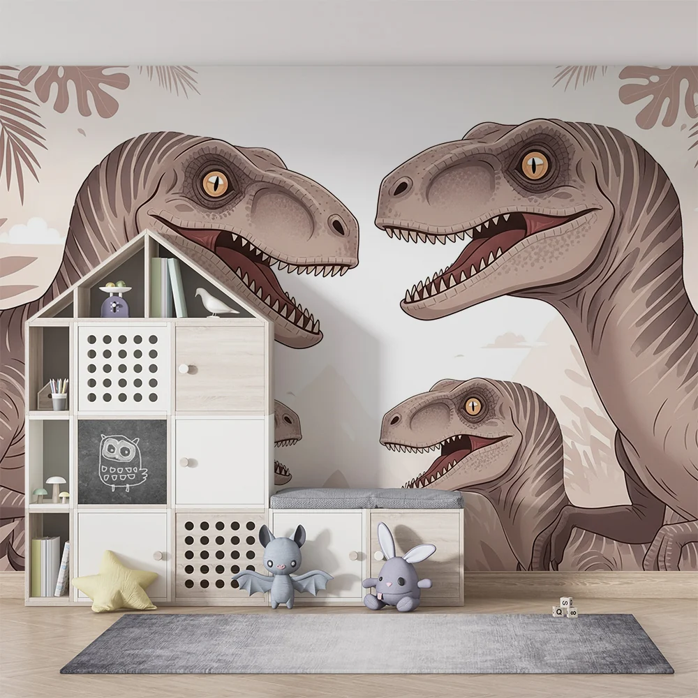 Lastenhuoneen tapetti | Hauska dinosaurus esihistoriallisessa ympäristössä