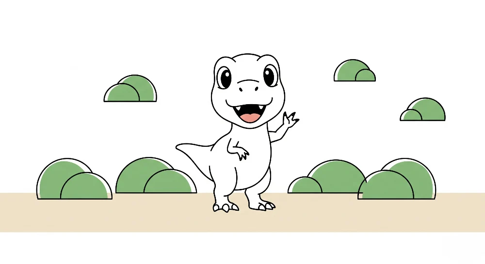 Lastenhuoneen tapetti | Hauska pieni dinosaurus leikkisässä maisemassa
