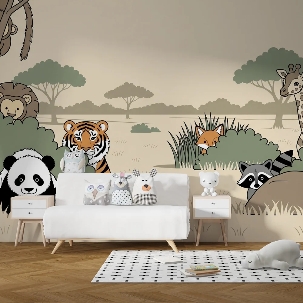 Lastenhuoneen tapetti | Hauska safari eläimillä