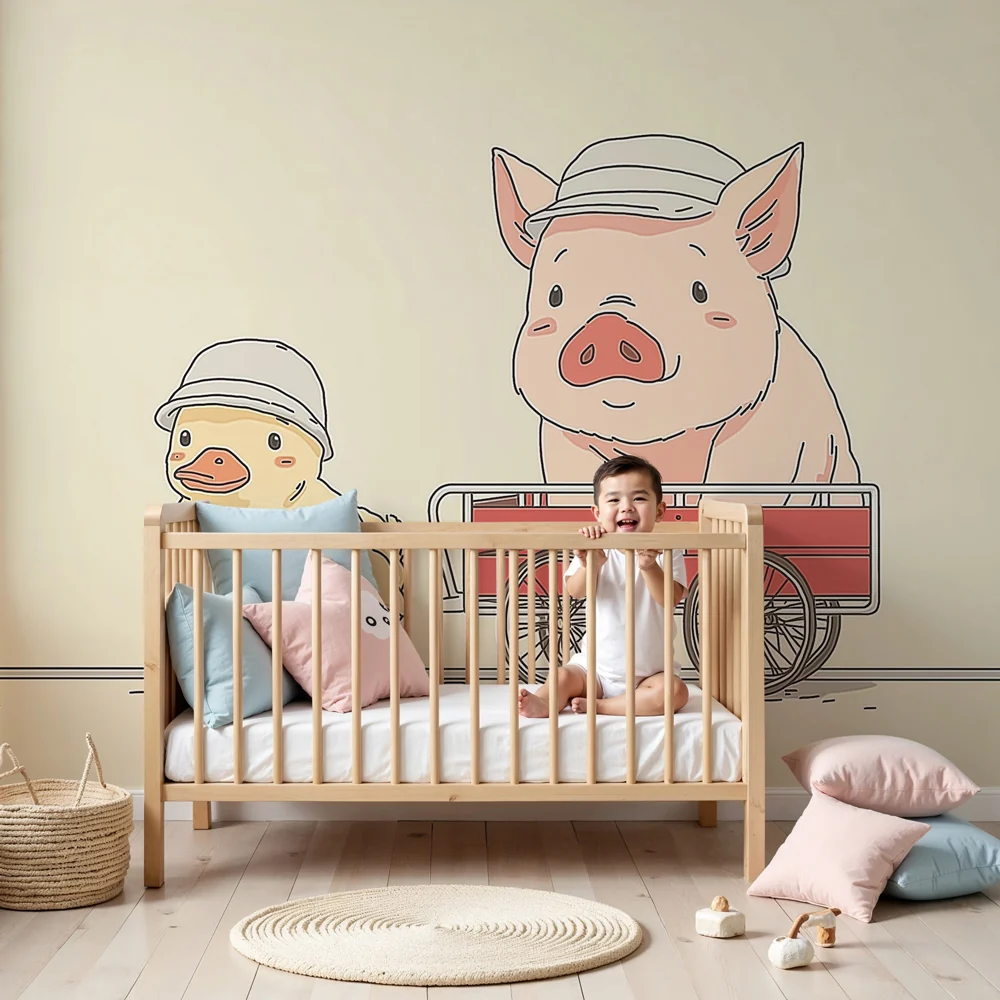Lastenhuoneen tapetti | Hauskat sika ja ankka