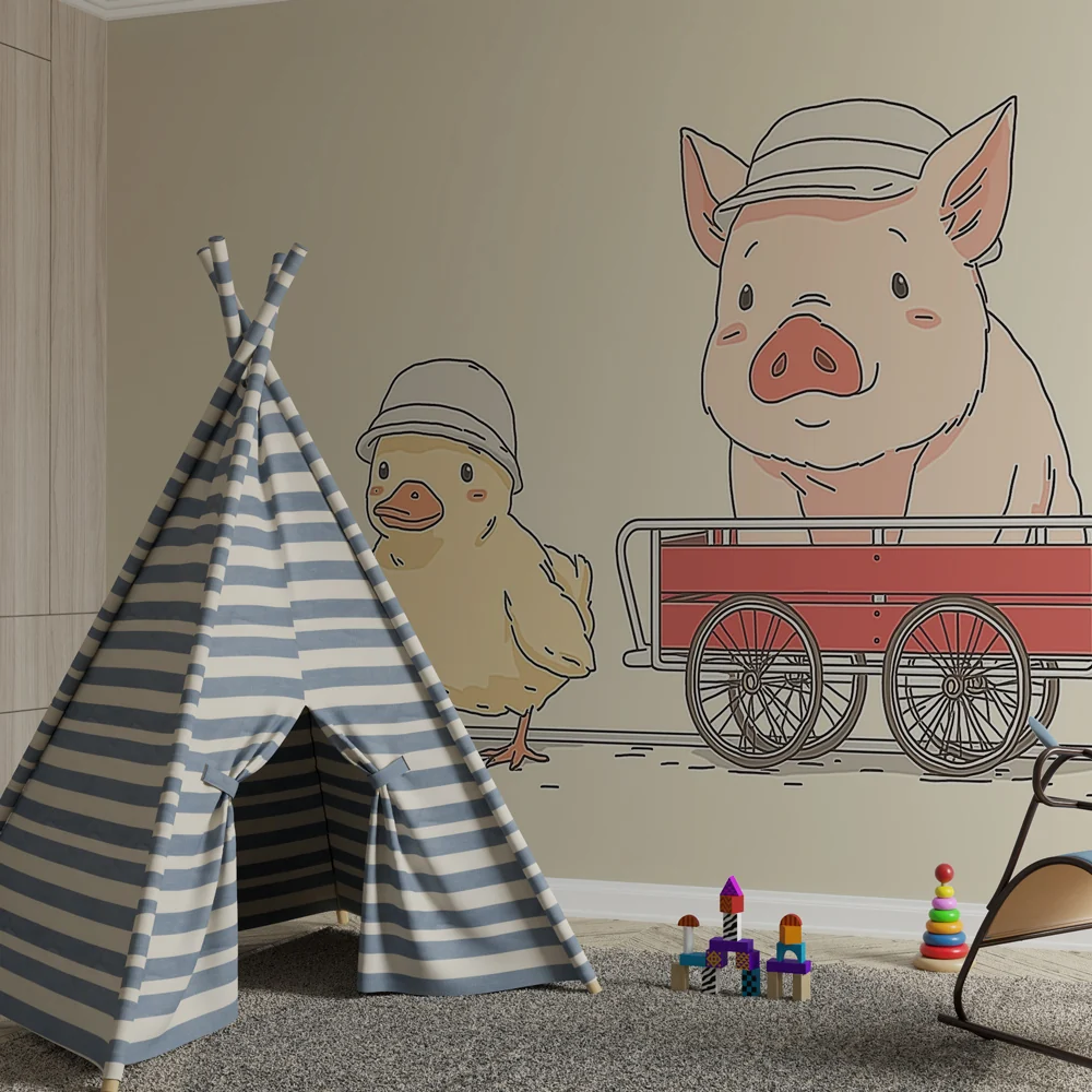 Lastenhuoneen tapetti | Hauskat sika ja ankka