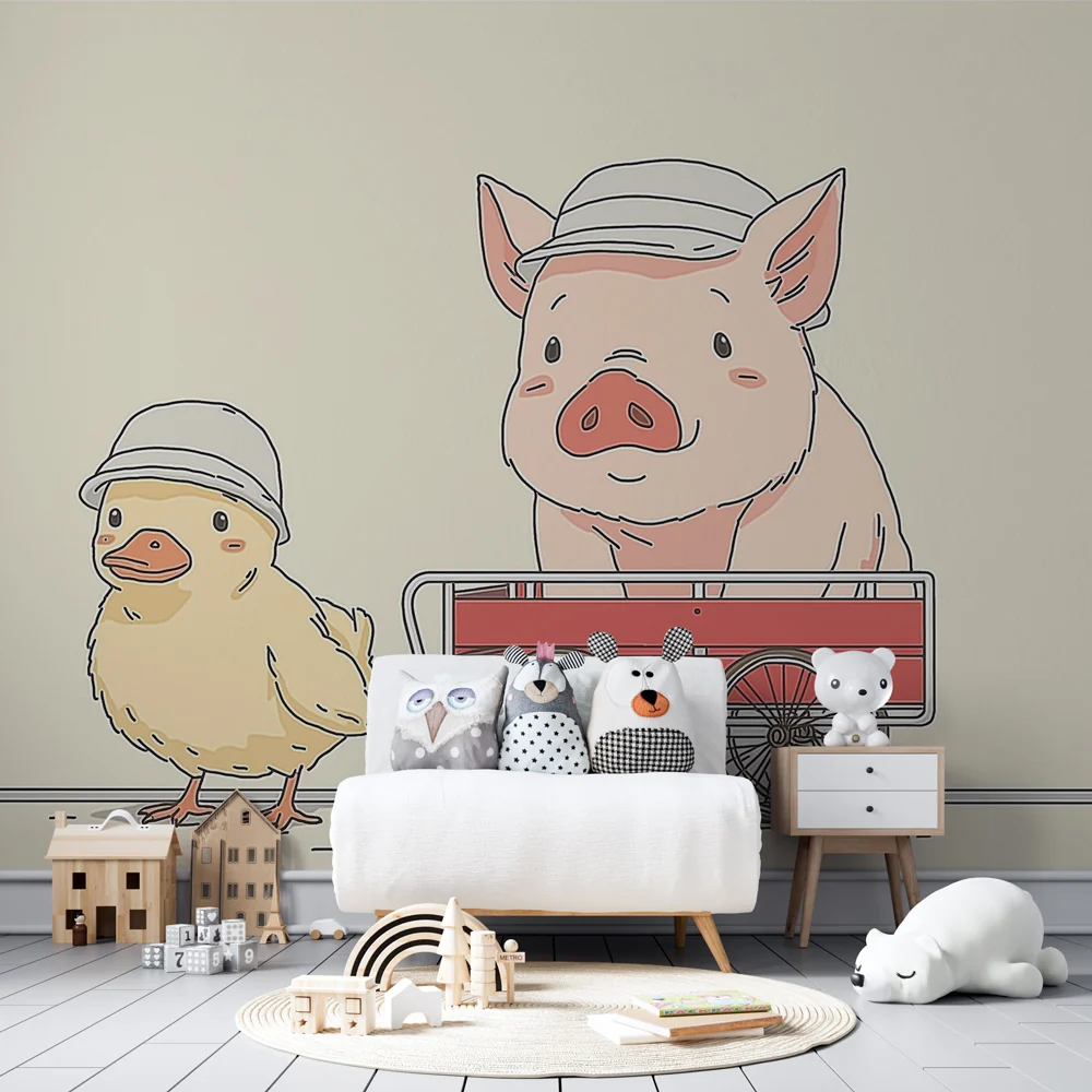 Lastenhuoneen tapetti | Hauskat sika ja ankka