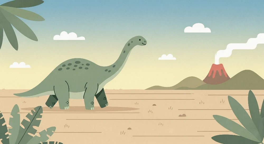 Lastenhuoneen tapetti | Iloinen dinosaurus ja tulivuori