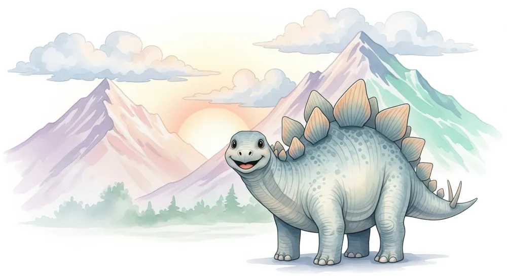 Lastenhuoneen tapetti | Iloinen dinosaurus vuoristomaisemassa