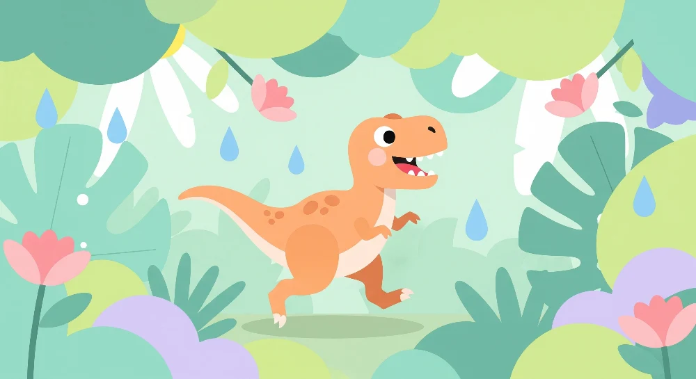 Lastenhuoneen tapetti | Iloinen dinosaurusten joukko värikkäässä viidakossa