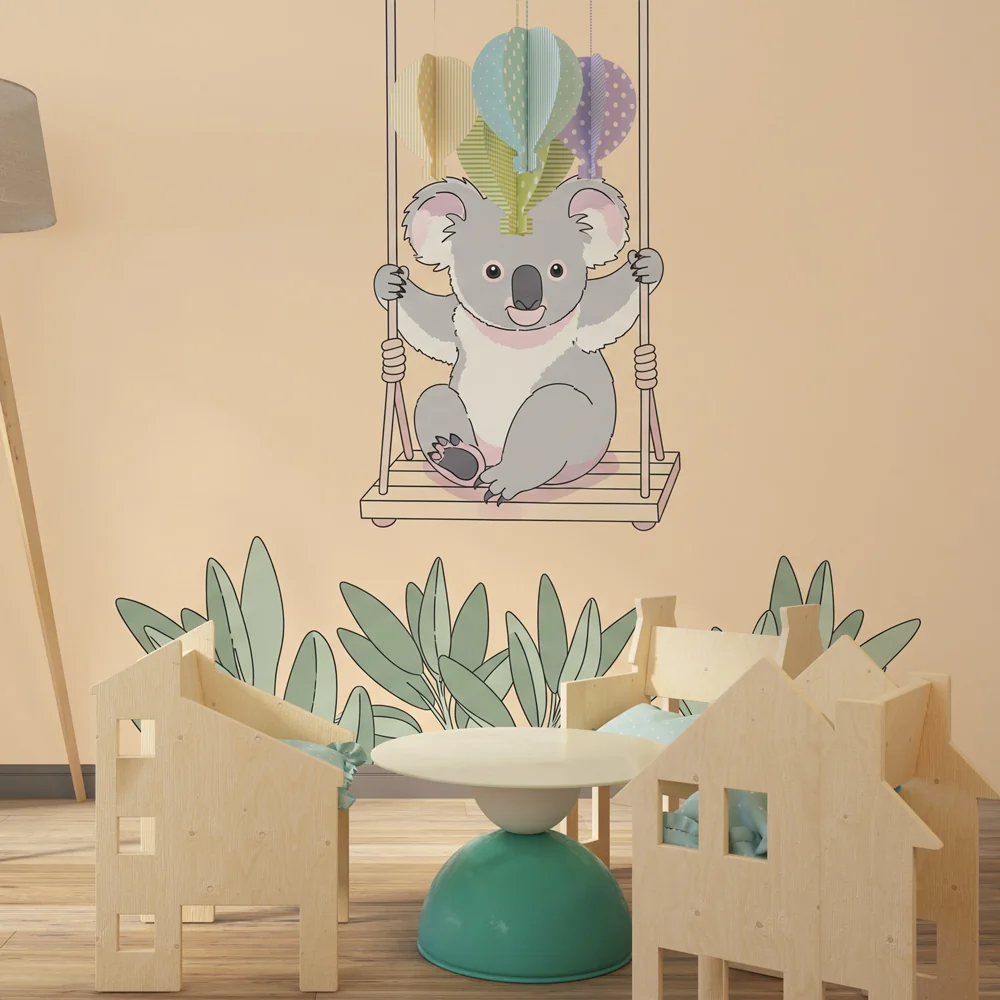 Lastenhuoneen tapetti | Iloinen koala keinussa