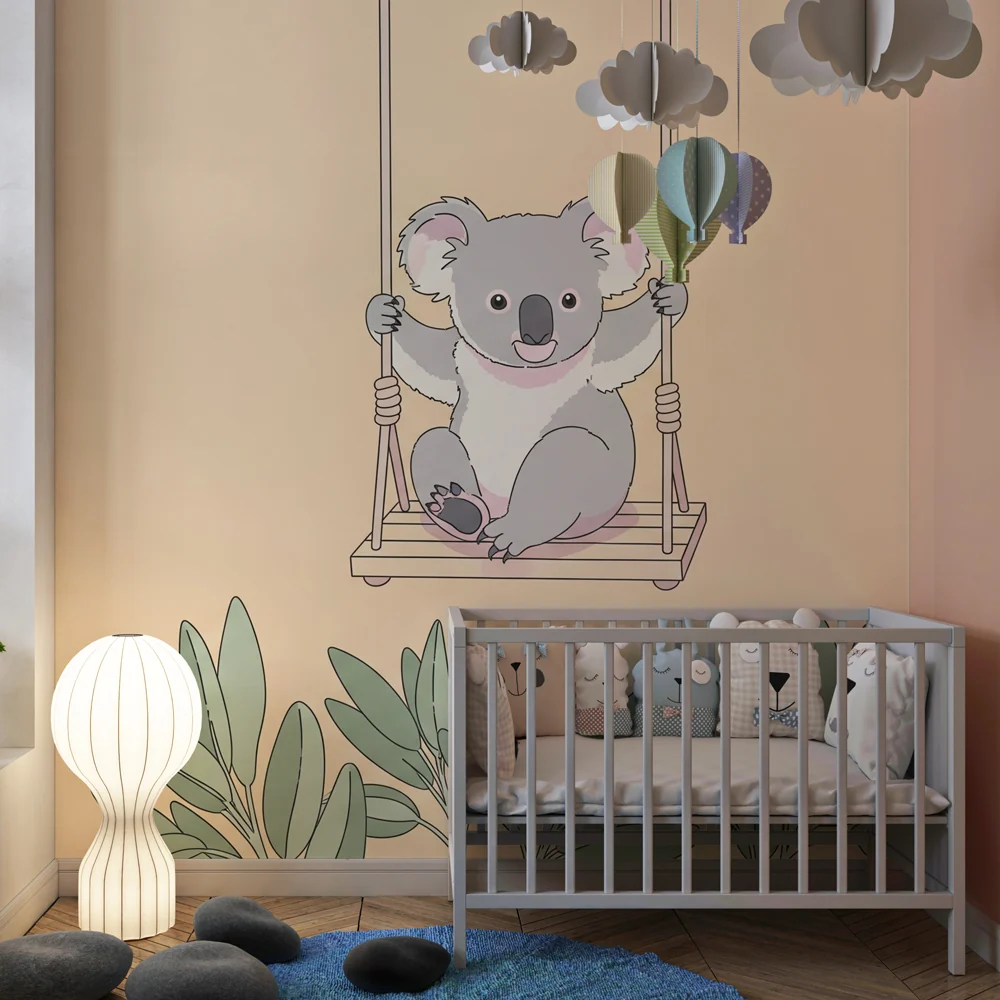 Lastenhuoneen tapetti | Iloinen koala keinussa