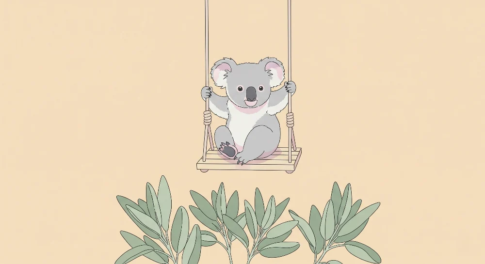 Lastenhuoneen tapetti | Iloinen koala keinussa