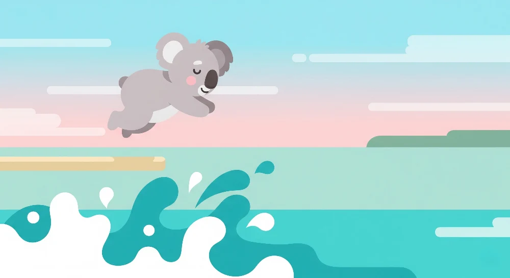 Lastenhuoneen tapetti | Iloinen koala ja värikkäät aallot