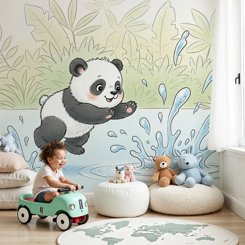 Lastenhuoneen tapetti | Iloinen nuori panda luonnossa