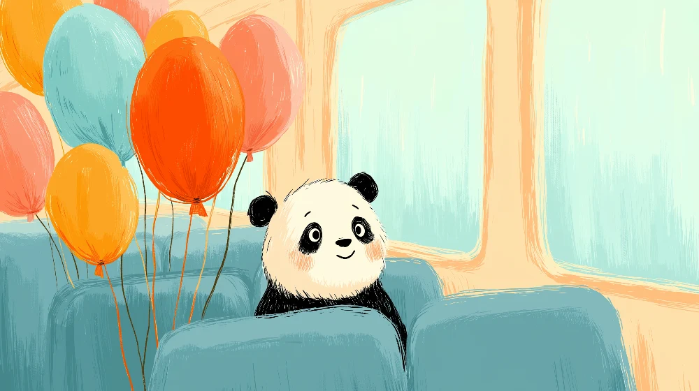 Lastenhuoneen tapetti | Iloinen panda ilmapallojen kanssa