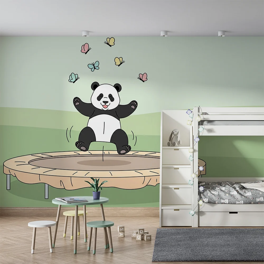 Lastenhuoneen tapetti | Iloinen panda trampoliinilla