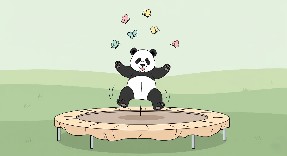 Lastenhuoneen tapetti | Iloinen panda trampoliinilla