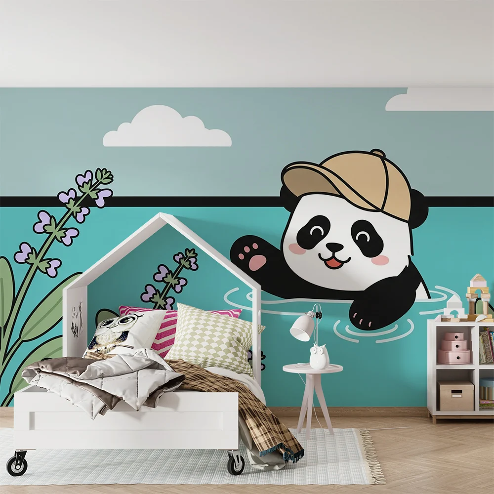 Lastenhuoneen tapetti | Iloinen panda vedessä