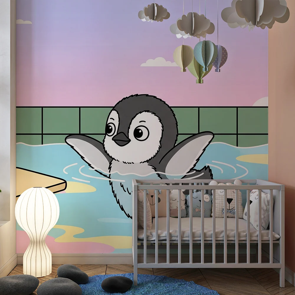 Lastenhuoneen tapetti | Iloinen pingviini vedessä