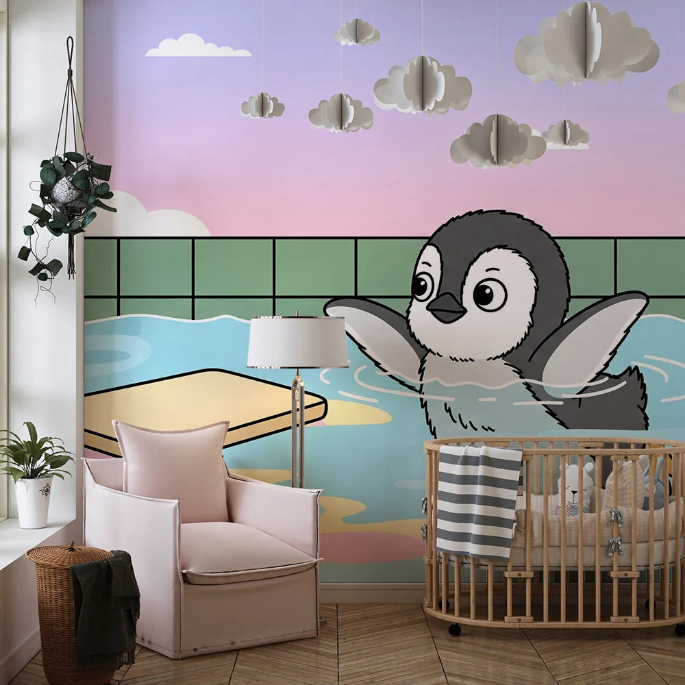Lastenhuoneen tapetti | Iloinen pingviini vedessä