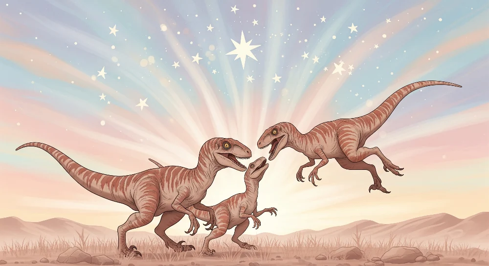 Lastenhuoneen tapetti | Iloiset dinosaurukset esihistoriallisessa maisemassa