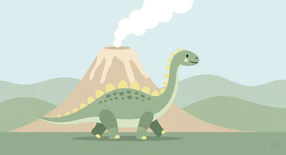 Lastenhuoneen tapetti | Iloiset dinosaurukset ja tulivuori