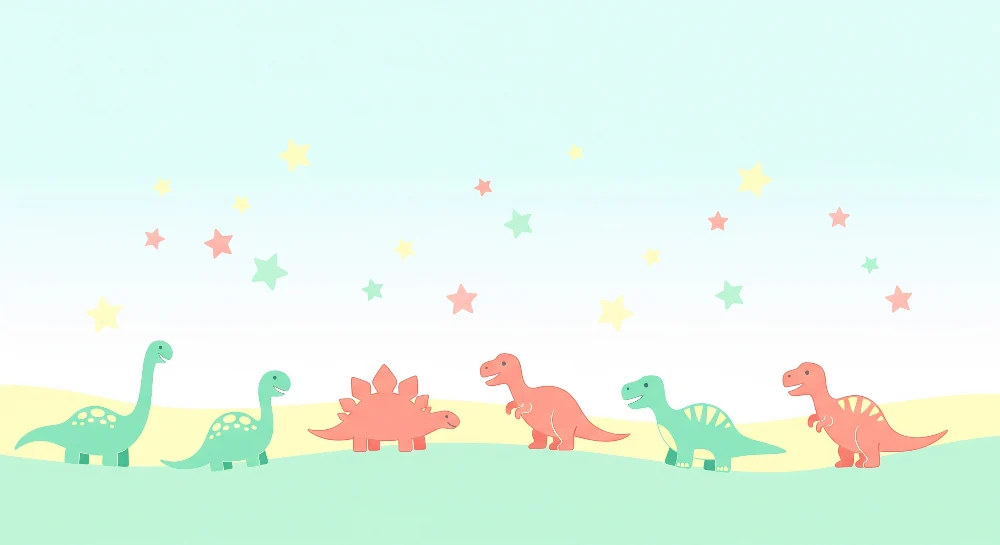 Lastenhuoneen tapetti | Iloiset värikkäät dinosaurukset tähtitaivaan alla