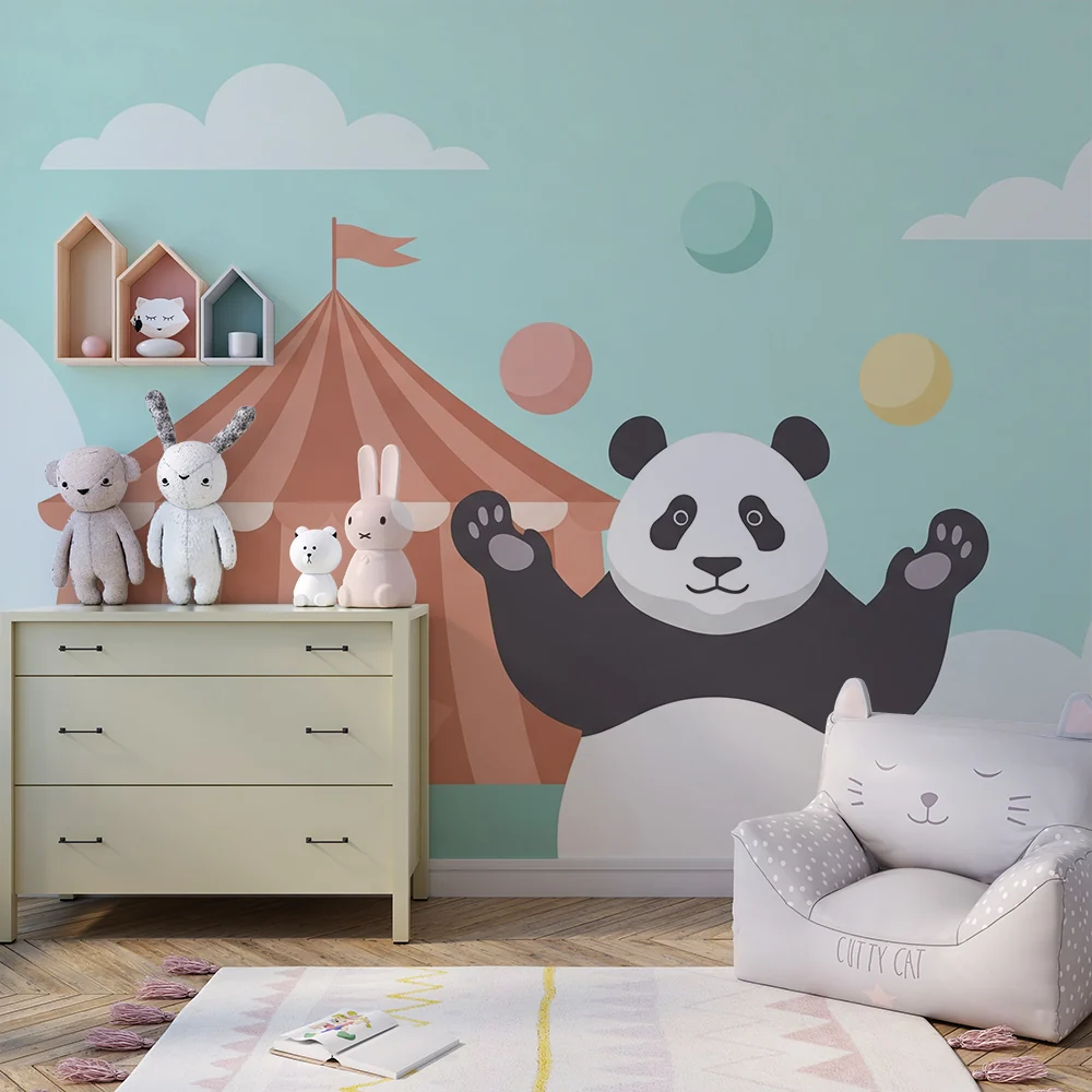 Lastenhuoneen tapetti | Jongleeraava panda sirkusteltan alla