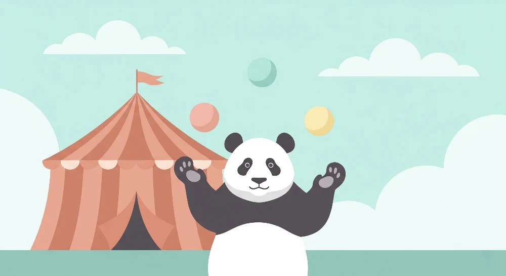 Lastenhuoneen tapetti | Jongleeraava panda sirkusteltan alla