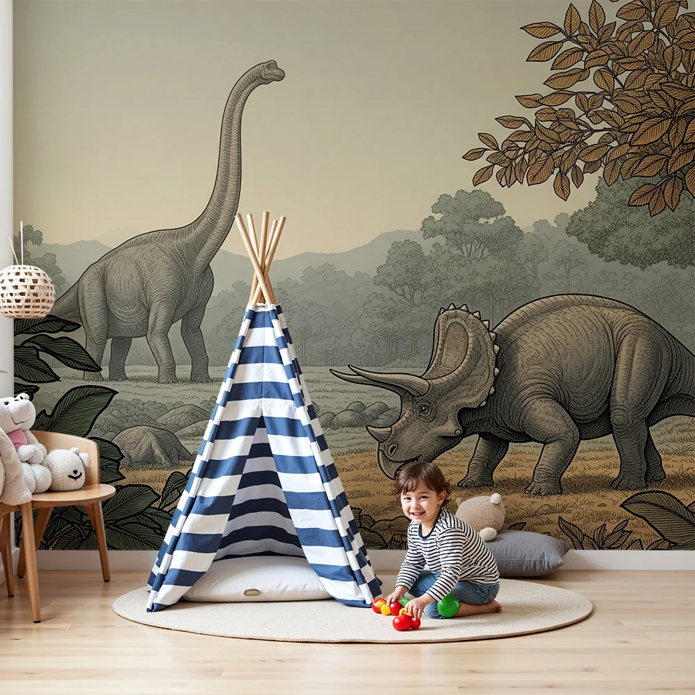Lastenhuoneen tapetti | Kaksi dinosaurusta luonnon keskellä