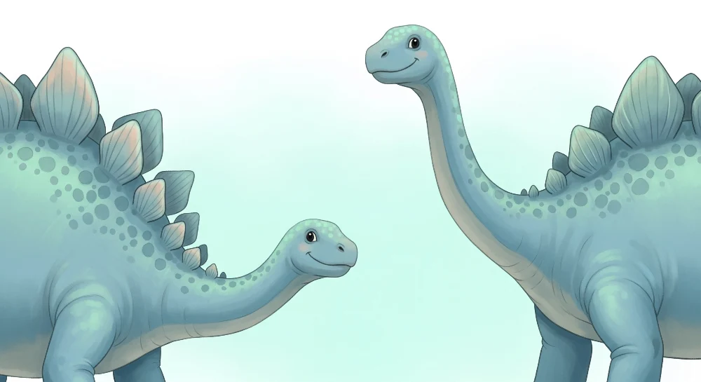 Lastenhuoneen tapetti | kaksi hymyilevää dinosaurusia rauhoittavassa ympäristössä