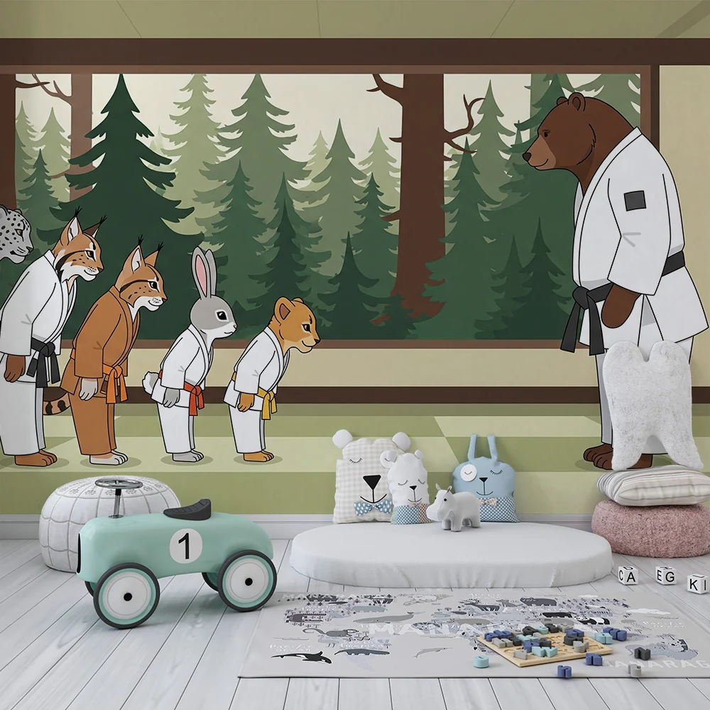 Lastenhuoneen tapetti | Karate-eläimet rauhallisessa dojossa