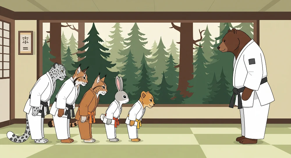Lastenhuoneen tapetti | Karate-eläimet rauhallisessa dojossa